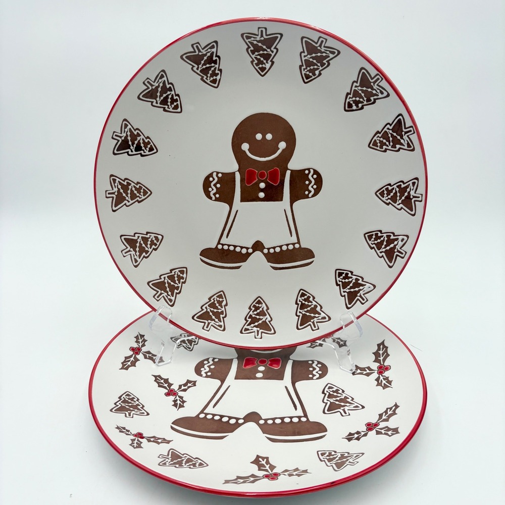 Eli + Ana Christmas Plates, Set of 2, Gingerbread Man Holiday Dinnerware,